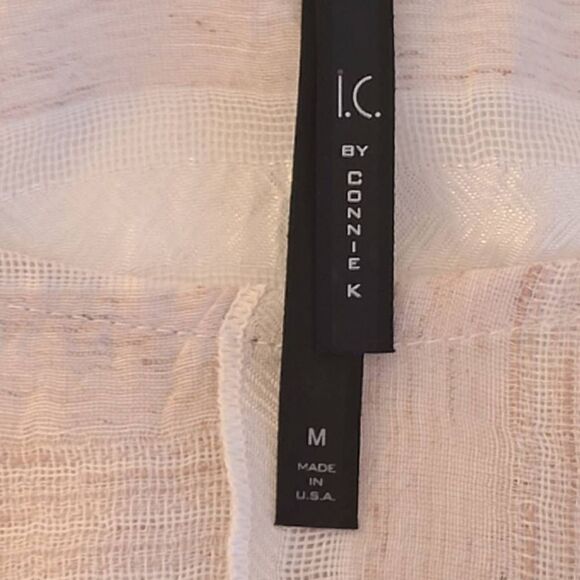 IC by Connie K Womens Blouse Short Sleeve Scoop Neck Cream Medium - Picture 5 of 10
